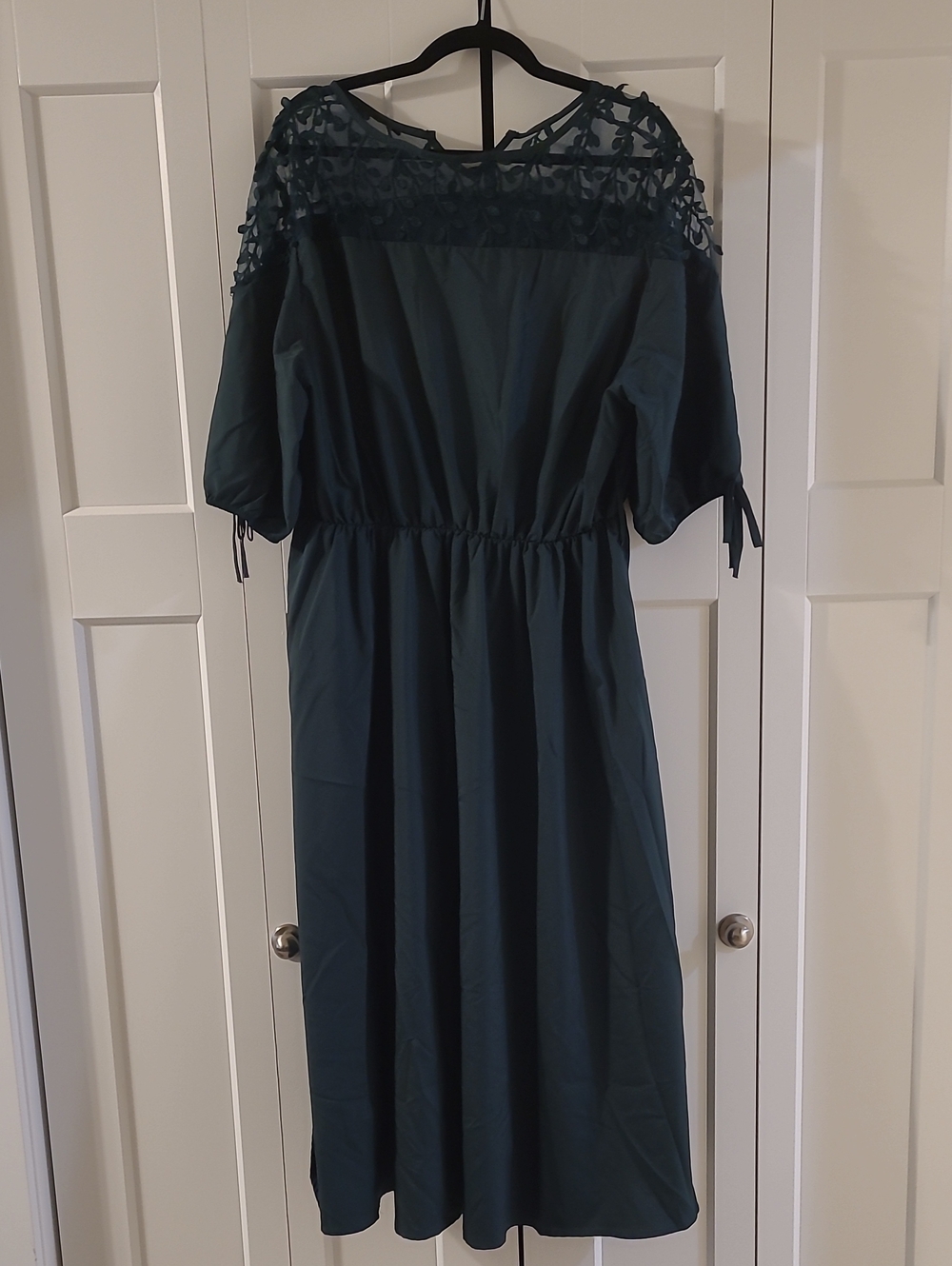 Women’s Dark Teal Lace Yoke Midi Dress